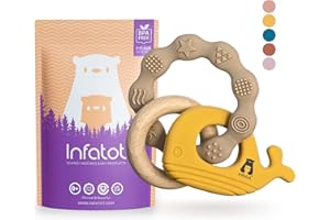 Infatot® Silicone Teether Toys for Babies 0-6 Months – Whale Octo – Baby Teething Toy Soothers & Teethers, Chew Toy for Newborns, BPA-Free Sensory Baby Toy – Earth & Yellow