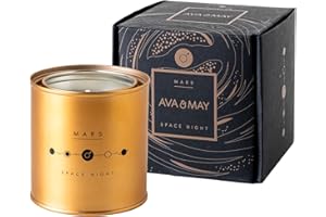 AVA & MAY Space Edition Mars - Candela profumata (250 g), cera di soia vegana con 55 ore di durata, con olio profumato di alta qualità in ambra, rosmarino e pepe nero