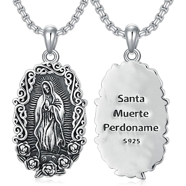 Ciondolo Santa Muerte In Argento 925 - Con Catena 55+5 Cm, Design Angelo Della Morte, Protezione Spirituale