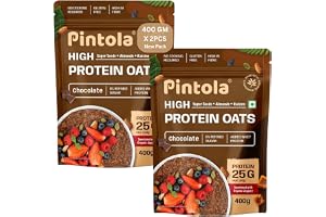 PINTOLA 25G Whey Protein Added OATS, Chocolate 400g (Pack of 2) | 0% Refined Sugar | Gluten Free | 8g Fibre | With Almonds, Raisins, Pumpkin & Chia Seeds | Perfect Breakfast