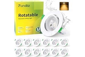 ‎FONDIIZ Fondiiz 12er Einbaustrahler LED Schwenkbar, 5W LED Spots 230V 480LM Warmweiß 2700K, Deckenspots Ultra Flach, Spots Deckenleuchte IP44, Einbauleuchten Weiß 70-80mm Lochmaß für Badezimmer Wohnzimmer