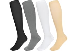 Smilcloud 4 Pairs Compression Socks for Women & Men S/M Flight Socks Knee High Compression Stockings for Pregnancy Nurses Sport Running Travel Recovery(Black/White/Gray/Skin)