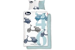 SkyBrands Pościel Vespa 135 x 200 cm 80 x 80 cm, zestaw pościeli dwustronnej w stylu retro, w 100% z bawełny, Öko-Tex Standard niemiecki rozmiar standardowy