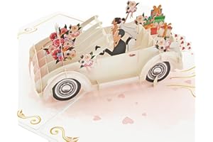 Favour Pop Up® Kartka weselna 3D samochód weselny – ręcznie wykonana kartka ślubna – kartka ślubna prezent pieniężny na miesiąc miodowy – kartka z życzeniami ślubna – niezwykła kartka weselna Pop Up