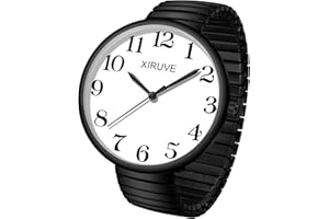 XIRUVE Facile à Lire Super Grand Cadran Chiffres Arabes Bracelet Élastique en Acier Inoxydable Montre à Quartz Analogique pour Femme Homme