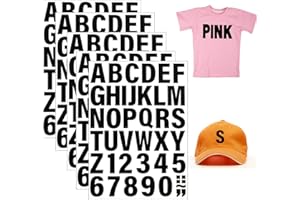 WY LIGHTING LEVEL 5 Sheets 215 Pieces Iron on Letters and Numbers for Clothing, 2 Inch Heat Transfer Vinyl A-Z Alphabets 0-9 Numbers, PU Stickers for Ironing (Black)