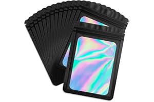Durimoiy 100 Pack Black Zip Bags Holographic Bags, Resealable Bags for Small Business with Front Window,Sample Baggies Sealable Mylar Bags for Party Favor, Gifts Bags (4x6 Inch, Black)