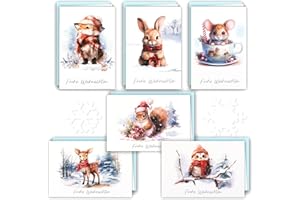 Shining She Zestaw 18 kartek bożonarodzeniowych z kopertą, format A6, kartki bożonarodzeniowe, zestaw kartek świątecznych, wesołych świąt Bożego Narodzenia, kartki z życzeniami, akwarela, zwierzęta