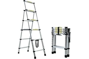 DICN Escalera telescópica de Aluminio 1.4+1.7 m, 4+5 Peldaños, Plegable, Extensible, Fácil de Transportar, para Constructores de Bricolaje, Interiores y Exteriores, Certificada a 150 kg EN131