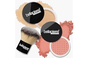BELLAPIERRE COSMETICS bellapierre Fond de teint minéral et blush avec pinceau Kabuki | Sans huile, talc et sans cruauté envers les animaux | Hypoallergénique et sans danger pour tous les types de peau – 4 g – Latte et rose