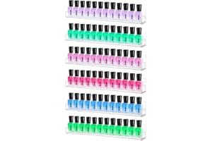 Boxalls Racks de Esmalte de uñas acrílico, Montaje en Pared 72 Botellas, Estante Flotante Transparente con Inserciones extrapsitas extraíbles (6 Pack)