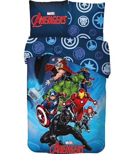 Parure De Lit Avengers Phosphorescente - Housse De Couette 140x200 Cm + Taie 70x90 Cm, 100% Coton