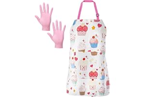 HENGBIRD Fartuch dziecięcy, fartuch kucharski, fartuch dla dziewczynek z kieszeniami dla 6-12 dzieci, z 1 parą różowych rękawiczek, pasuje do kuchni, gotowania, pieczenia, malowania, na imprezę i do