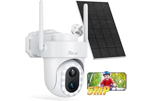 FSIOUE 3K Telecamera Wi-Fi Esterno Senza Fili, 360° PTZ Videocamera Sorveglianza Esterno con Pannello Solare, 5MP Visione Notturna a Colori, AI Rilevamento Umano, Sirena,Compatibile con Alexa