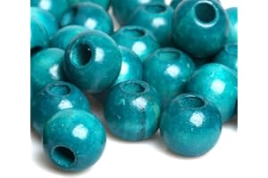 TOPTAN Makramee-Holzperlen, großes Loch, Holzperlen für Bastel- und Handarbeitsprojekte, blaugrün gefärbt, 20 mm, 8 mm Loch, 50 Stück
