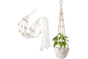 SVUPUE Plant Hangers, 2 Pack Macrame Plant Hanger, Indoor Hanging Planter Basket, Flower Pot Holder Cotton Rope, 100cm with Beads Tassels for Indoor Outdoor, Wall Hanging Plants, Office, Home Decoration