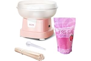 SIDRAL Macchina per Zucchero Filato per Zucchero Semolato per la casa – con 25 Bastoncini di Legno, Cucchiaio dosatore e 250 gr di Zucchero Fragola, Zucchero per Macchina di Cotone
