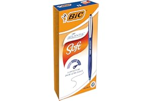 BIC Atlantis Soft - Bolígrafos retráctiles de punta media (1.0 mm), escritura fluida, caja de 12 unidades, color azul