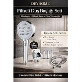 Deyhome 4'l&uuml; Set Filtreli Duş Başlığı 6 Fonksiyonlu Y&uuml;ksek Basın&ccedil;lı, Yapışkanlı Askı, &Ouml;rg&uuml;l&uuml; Hortum ve Yedek Filtre Seti