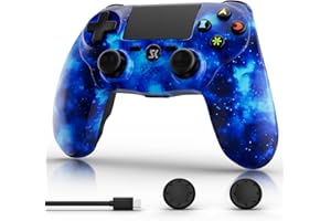 CHENGDAO Manette Sans Fil pour PS4, Wireless Controller Compatible avec PS4/Slim/Pro/PC, Contrôleur de Jeu avec Double Vibration, Audio Jack, Pavé Tactile, Six Axes(Bleu Galaxie)