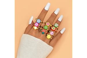 Inateannal 10pcs Anelli Di Perline Per Ragazze E Bambini Carino Fiore Di Frutta Morbido Anello Di Ceramica Fatto A Mano Intrecciato Perline Resina Anelli Regalo Per Lei