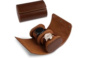 RoYiio Boîte à Montres en Cuir Portable avec 2 Slots - Étui de Voyage Classique pour Homme et Femme - Marron