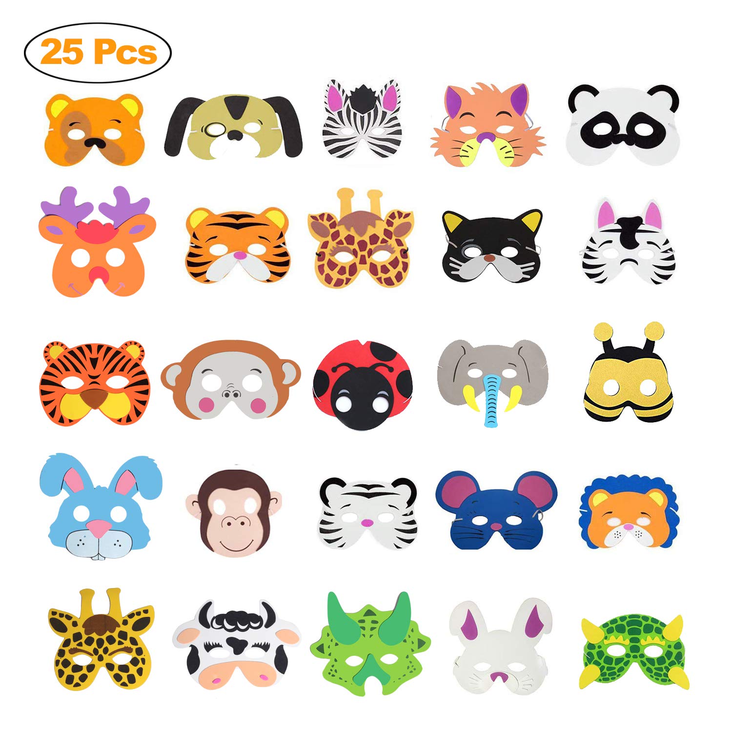 FUNVCE Childrens Animal Masks, 25 Kids Eva Foam Animals Masks for Party