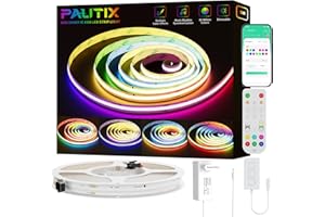PAUTIX WIFI Tira LED COB RGB Smart IC 5M Direccionable,24V Flexible multicolor con cambio de color Tira LED Smart controlador Función con Alexa,RF Remoto y Alimentación para DIY iluminación