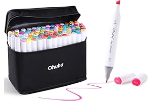 Markers, Ohuhu 100 Colores Rotuladores Permanentes, Tips Dual Arte del Bosquejo Gemelas Rotuladores con Estuche de Transporte para Colorear Pintura de Resaltado y Subrayado