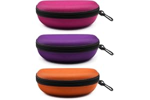 STEELFEVER 3pcs Sunglasses Case, Portable Travel Zipper Hard Shell Eyeglasses Case with Plastic Hook Scratch Resistant Glasses Organiser Box