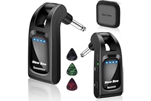 Sistema Inalámbrico de guitarra,New Bee 2.4GHz con 6 Canales de Audio Recargable Transmisor Receptor Inalámbrico de Guitarra para Guitarra bajo Instrumentos Eléctricos(Negro)