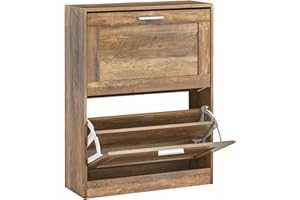 SoBuy Scarpiera Salvaspazio Slim per Ingresso, Mobile Ingresso a 2 Ribalte, 60x23x79 cm, Noce, Design Moderno, Facile Installazione, Regolabile per Scarpe Basse e Stivali, FSR137-F