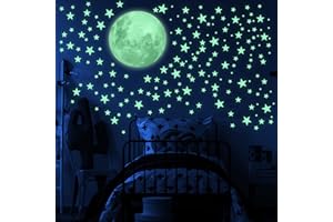 LIDERSTAR Glow in The Dark Stars and Moon Ceiling Decal, Luminous Wall Decor for Children's Rooms, Sticky Fluorescence Stars and Moon, Gift for Boy and Girl Includes Affirmation Card