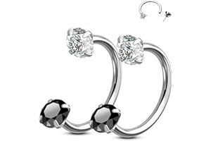 OUFER Body Piercing 2PCS 316L Surgical Steel Horseshoe Nose Rings Hoops 20G Push Pin Threadless Nose Rings For Women Men CZ Horseshoe Septum Lip Eyebrow Helix Daith Ear Piercing Jewelry 7mm/8mm