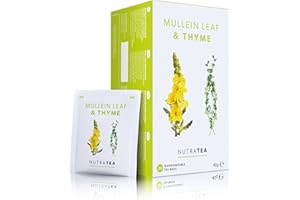 Nutra Tea Mullein Leaf & Thyme - Mullein Tea For Lungs & Throat - 80% Mullein Leaf, 20% Thyme - 20 Individual Wrapped Bags - Herbal Infusion (1 Pack)