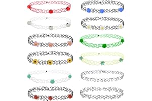 BZKSER tattoo Kette - 12 pcs Set Elastische Halsketten,Stretch Tattoo Choker Kette,bunt-gestreiftes Armband, Vintage Gummi-Tattoo-Halskette und Henna-Halsband für Mädchen, Frauen, Teenies