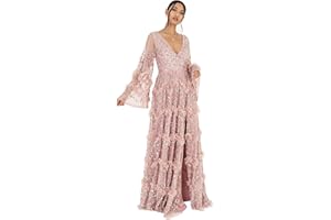 Maya Deluxe Sukienka Kobiety Women's Ladies Maxi Dress V Neckline Sequin With Ruffle Empire Waist Slit Split for Prom Ball Bridesmaid Wedding Guest