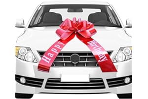 APOMOONS Kokarda do samochodu, ogromna, duża, czerwona wstążka do samochodu, na urodziny, duża wstążka prezentowa, duża kokarda do samochodu, duża kokarda na 18 urodziny (50 cm, Happy Birthday)