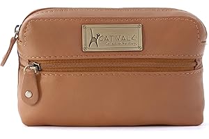 CATWALK COLLECTION HANDBAGS Catwalk Collection - Estuche Compacto para cámara - Cuero Genuino - Bolsa de Accesorios para Bolso - Bolso de Viaje pequeño - Multiuso - Savannah - Tostado