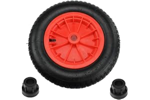 Masterpart 14" 3.50-8 Complete Wheelbarrow Wheel, Inner Tube, Tyre & 1/2" Axle Reducer Bushes for Garden Trolley/Barrow/Go Cart/Trailer Truck (Red)