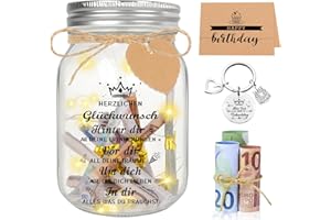 VICTERR Birthday gift for men and women, money gift, decorative bottle with fairy lights, women, men, birthday creative gift with exquisite key ring, birthday card