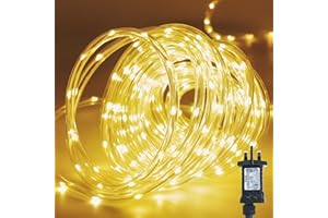 Gresonic Outdoor Rope Lights Mains Powered, 200LED 10m/32.81ft Warm White 8 Modes String Light Plug in Timer Waterproof Indoor Outdoor for Christmas Garden Patio Tree Ladder Pathway Decor (200LED)