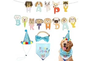Jeffdad Hund Geburtstag Party Set - Banner, Hut, Bandana, Fliege, Geburtstagsmütze - Geburtstagsfeier Dekoration Zubehör (Blau)