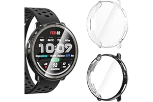 KIKISML 2 PCS Screen Protectors Compatible with Amazfit Active 2, Full Protective Ultra Slim Soft TPU Case Cover Compatible with Amazfit Active 2 (Clear, Black)