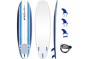 Wavestorm - Classic Soft Top Foam 7ft Surfboard Surfboard for Beginners and All Surfing Levels Complete Set Includes Leash and Multiple Fins Heat Laminated, Blue Pinline (AZ22-WSSF700-PIN)