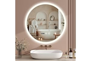 YU YUSING Miroir de Salle de Bain LED Rond 50 cm avec éclairage, 3 Couleurs de lumière réglables, Miroir Mural avec Interrupteur Tactile, Anti-buée, Fonction minuterie IP44