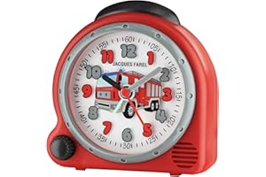 JACQUES FAREL HappySound Kinderwecker mit Melodie Soundwecker Rot mit Feuerwehr Sound Tatütata, Lautstärkeregelung Analog Quarz Licht AVC 02FIRE
