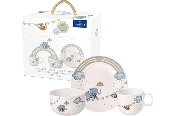 Villeroy & Boch - Boho kids "Walk like an elephant" Barnservis set 3 delar, Barnservis i porslin och rostfritt stål, Servis s