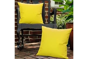Lewondr Taie d'oreiller Extérieure[Lot de 2], Housse Coussin Jardin Protection Anti-UV Revêtement, Housse d'oreiller Carré Imperméable en PU pour Patio Canapé Balcon 18"x18"(45x45cm)- Jaune