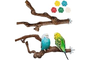 ANLOXIMT Perchoir À Oiseaux en Bois, Branches d'oiseaux pour Cages, Perchoirs Naturels pour Oiseaux, Perchoir À Oiseaux en Vigne Naturelle pour Cages À Perroquets Jouet pour Calopsittes, Perruches, Pinsons, B